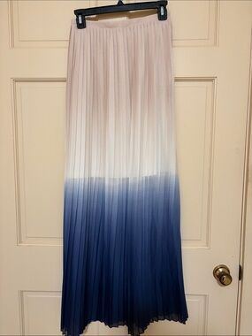 Ultra Pink Ombre Pleated Maxi Skirt - Cream to Navy 30” waist